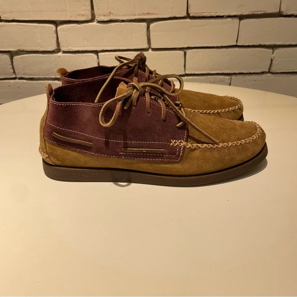 Sperry Men's Leather Top Sider Chukka Boot Burgundy & Brown Size 9.5